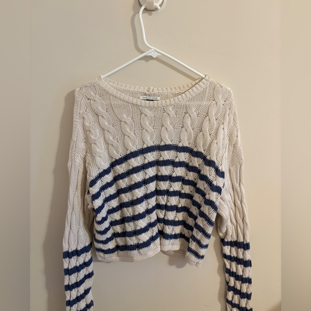 American Eagle Outfitters Cream and Navy Striped Sweater